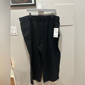 New Athleta Retreat Wide Leg Linen Pants Women's Size 2XL Black Drawstring